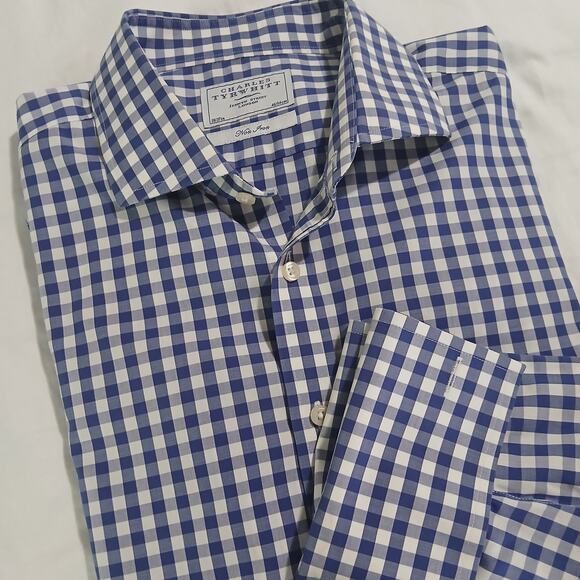Charles Tyrwhitt Jermyn Street London 18/37in Non Iron Blue Check French Cuff - Picture 1 of 12